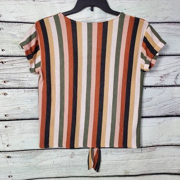 American Eagle Medium Vertical Stripe Button Down SS Top - Picture 3 of 7